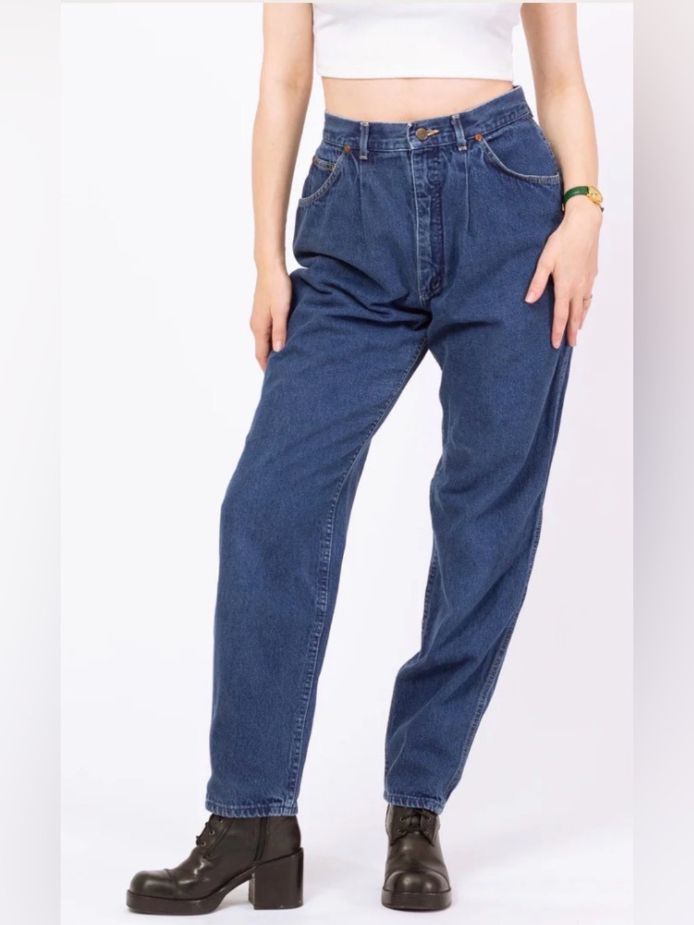 LEE RIDERS 80s/90s Pleated Wide-Leg Tapered High-Rise Mom's Jeans Mid Blue 9-P
